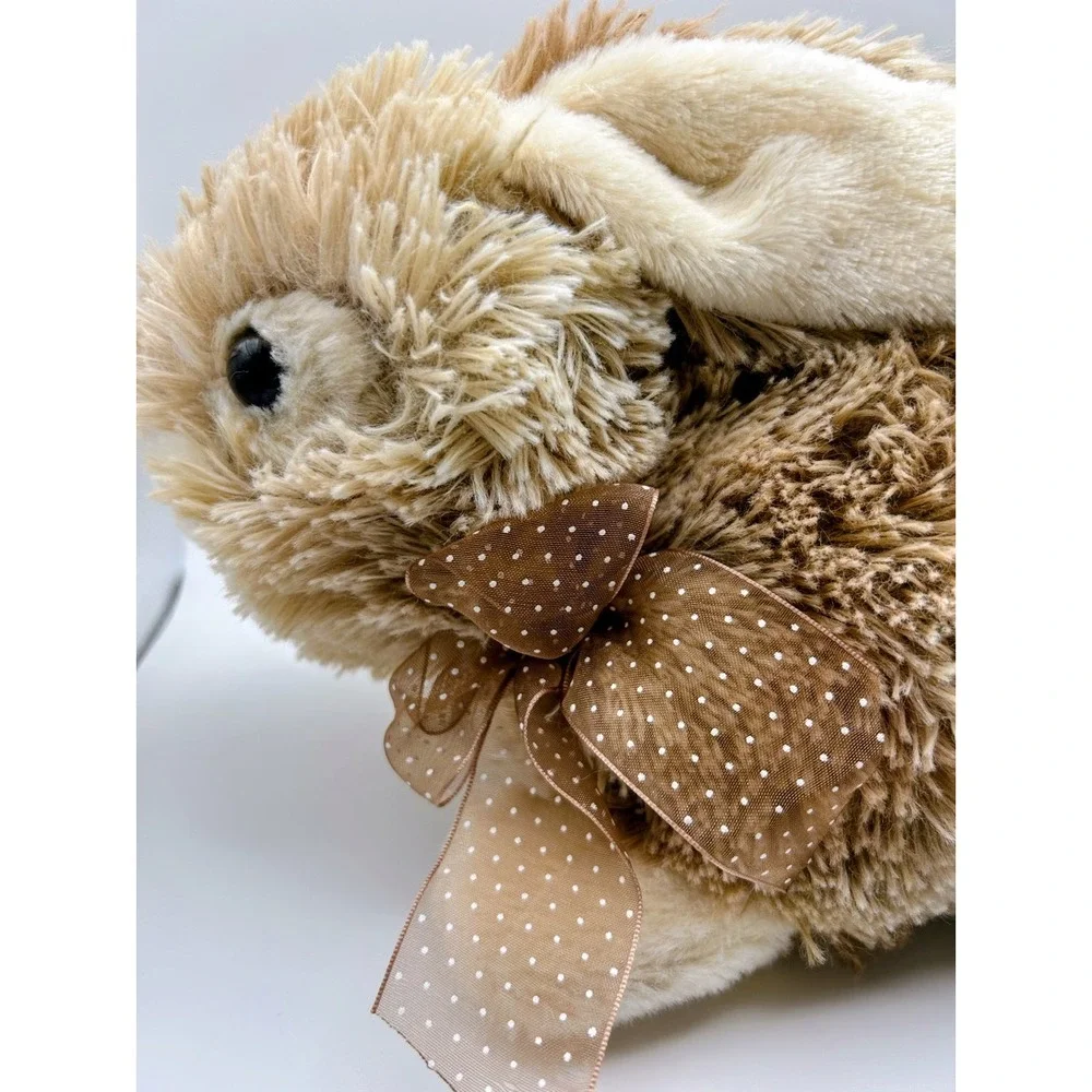 Dan Dee Collectors Choice Tan Shaggy Bunny Rabbit Plush Brown Polka Dot Bow 14in